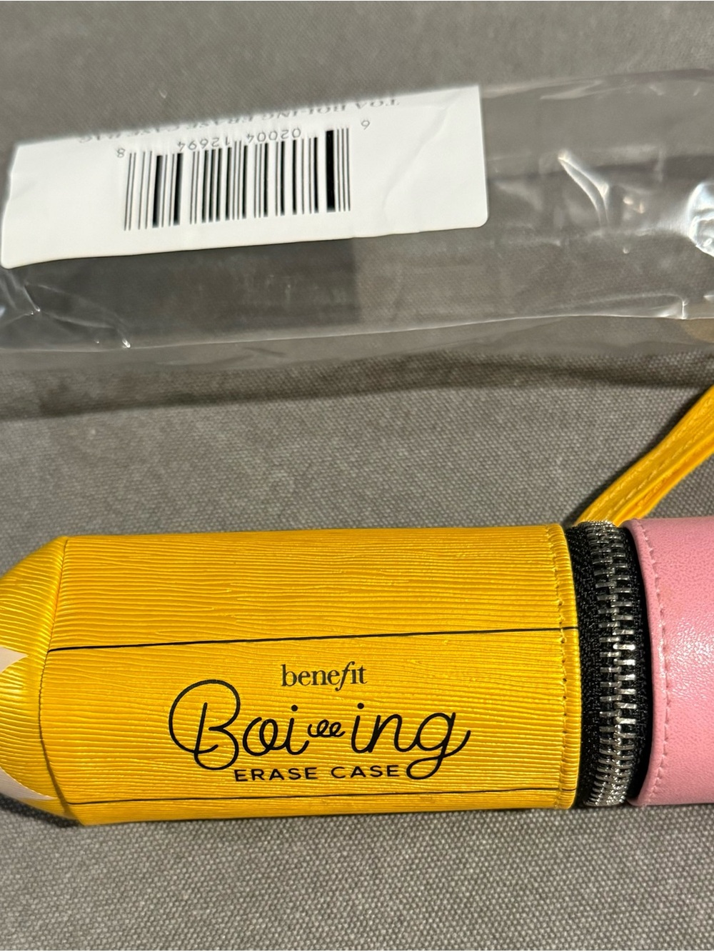 Benefit yellow and pink zip cosmetic pouch